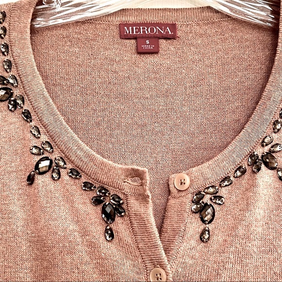 ๐ธ3/$25 Merona Jeweled Neckline Button Up Tan Cardigan, Size XS - Picture 4 of 9